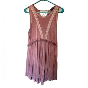 POL lace up back boho dusty rose pink sleeveless tunic corset back top Large